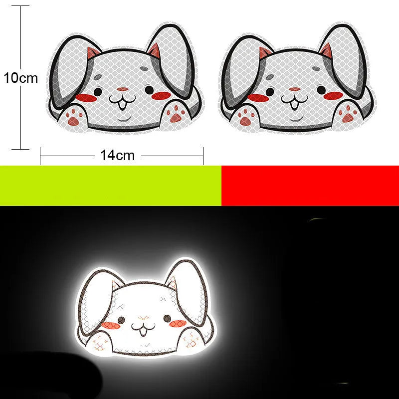 Pair of reflective warning stickers with diamond film for vehicles, approximately 9 by 5 cm