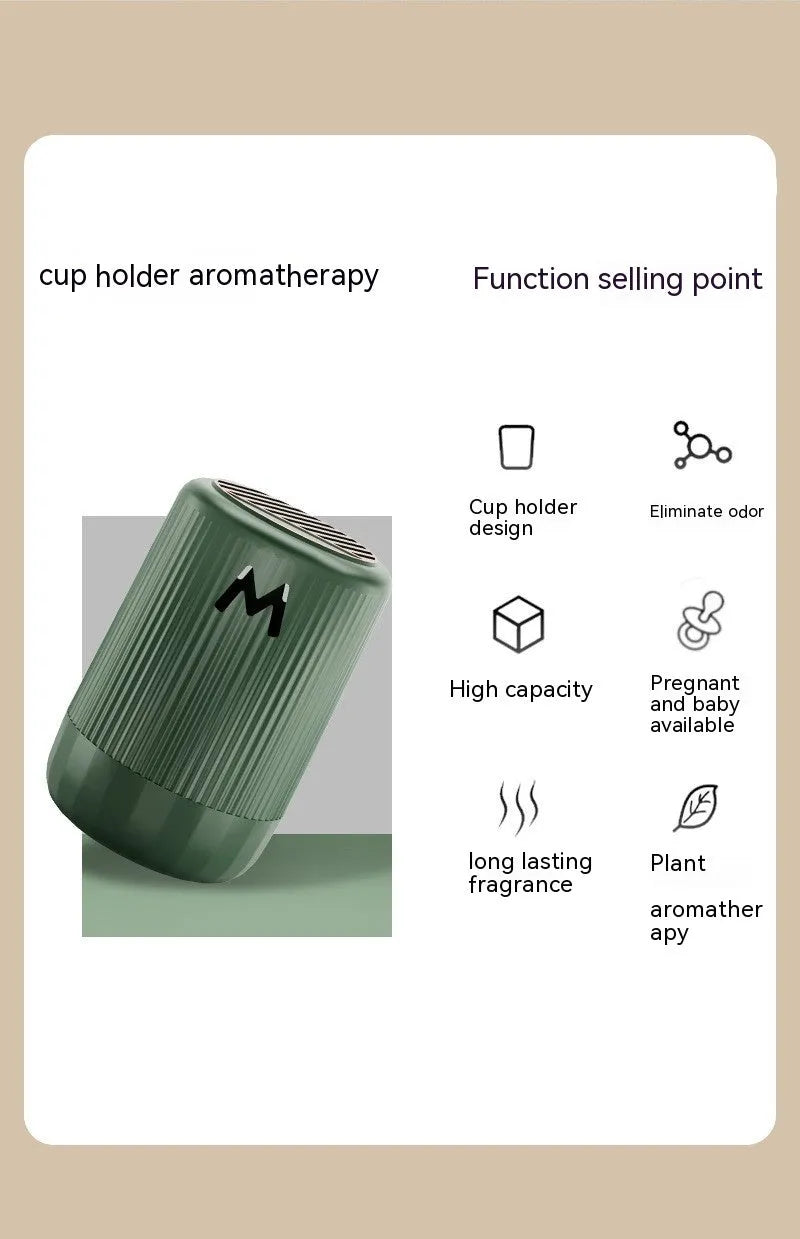 Solid aromatherapy cup for car and home use in choice of four scents, measuring 10 cm by 6 cm.