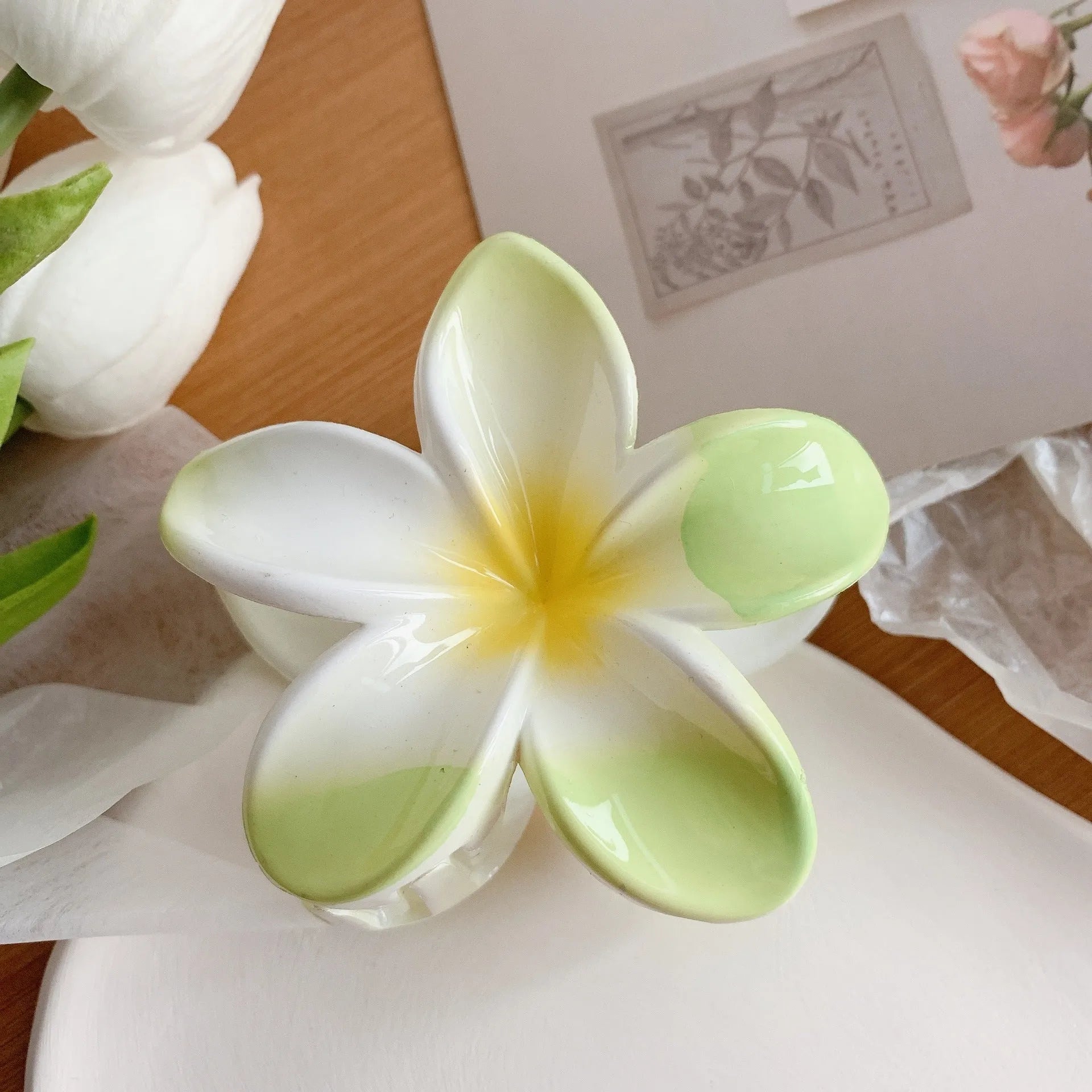 Muweordy plumeria hair clip in six colours plastic and resin floral claw clip for women