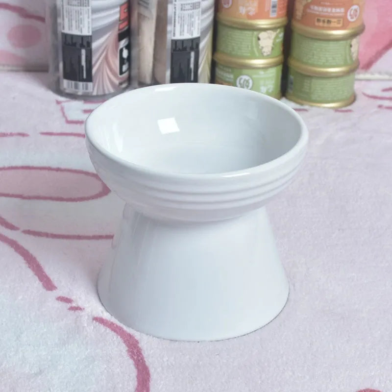 Black ceramic pet bowl with high foot neck protector design for spill prevention