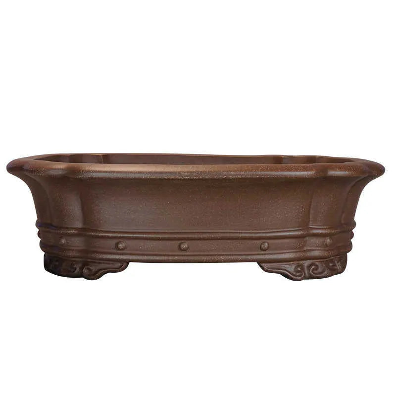 Purple clay rectangular antique flower pot with simple design for desktop plant display