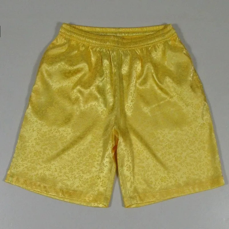Men's black Tai Chi shorts with drawstring elastic waistband for martial arts practice