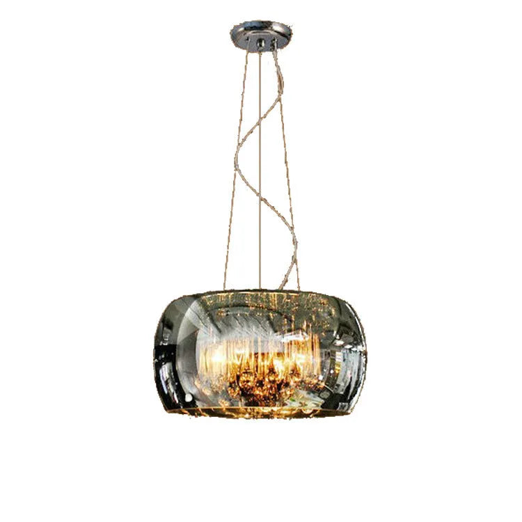 Modern minimalist LED chandelier with smoky gray glass cover, 400mm size, for living room