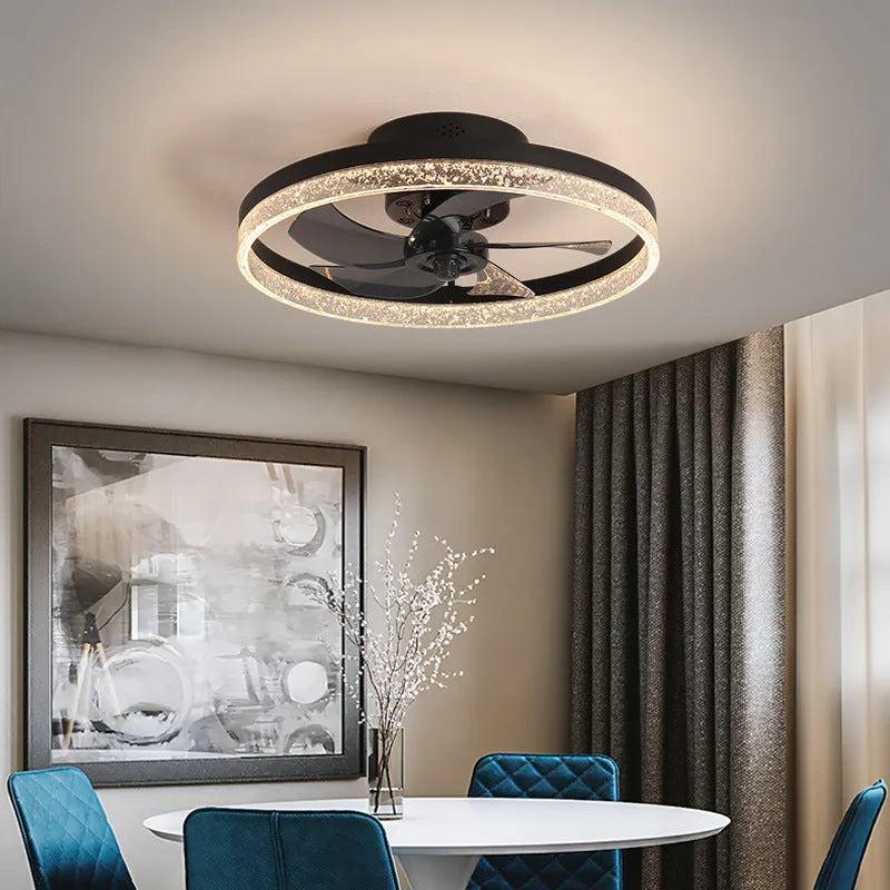 Nordic style remote control ceiling fan with LED light in a coffee gold finish.