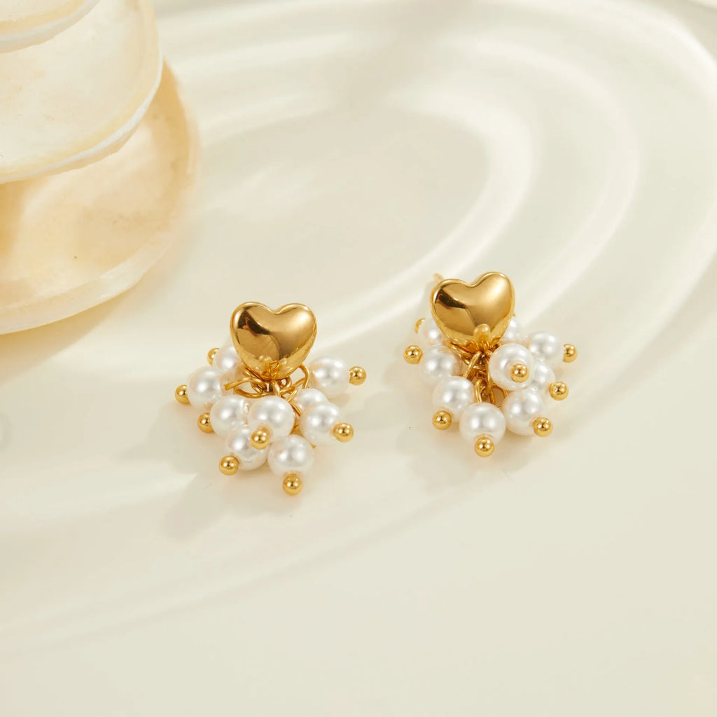 Retro natural stone beaded earrings stainless steel 18K electroplated heart geometric shape for women