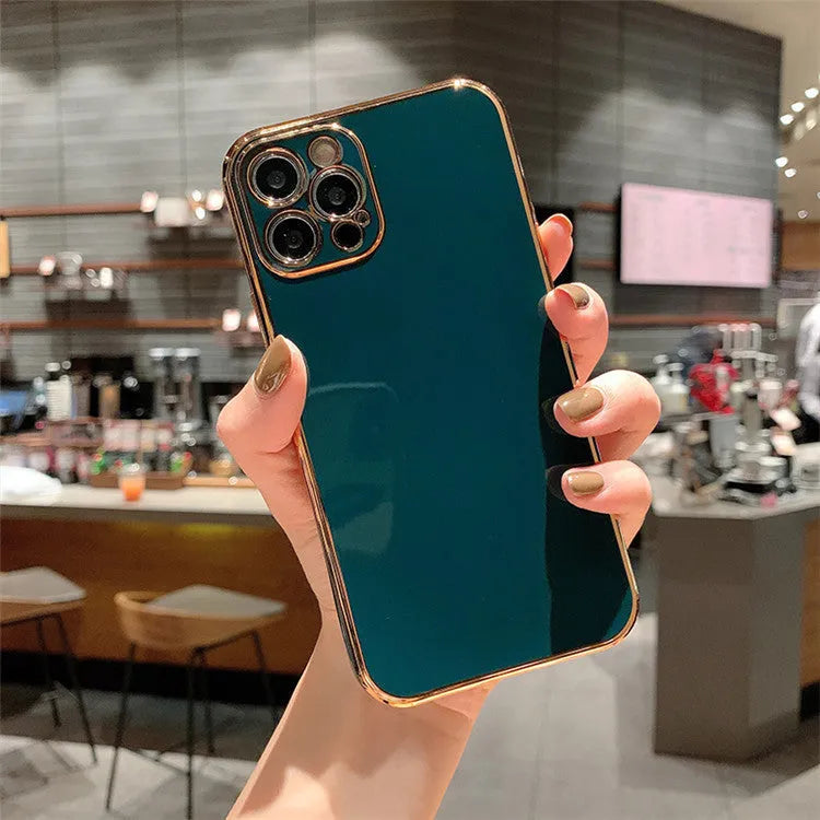 Electroplated mobile phone case for iPhone 13 in solid colour with geometric design on back cover