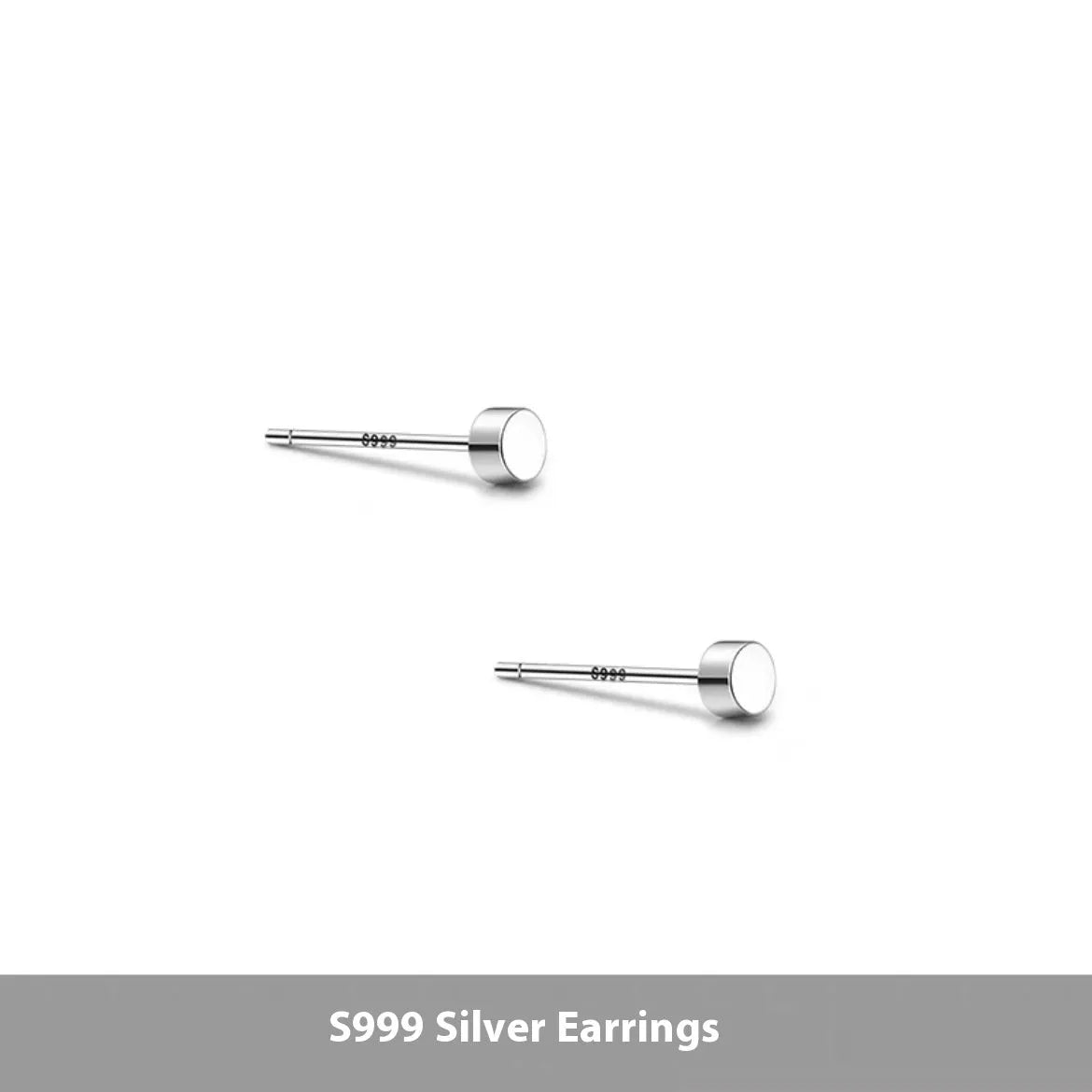 Sterling silver S999 flat ear bone stud earrings with round geometric design in silver and black colours