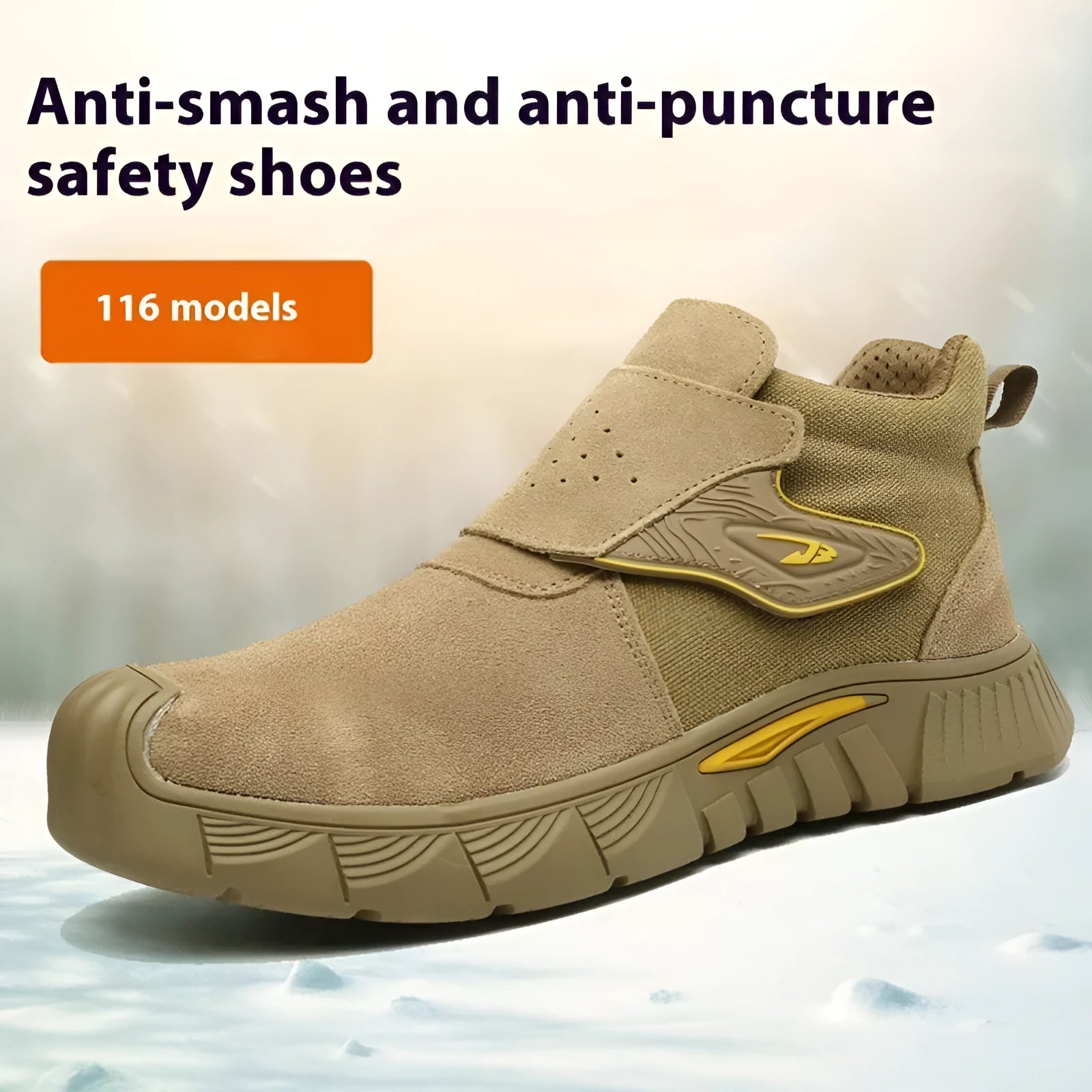 Brown leather steel toe cap safety work boots with a rubber sole on a work site background.