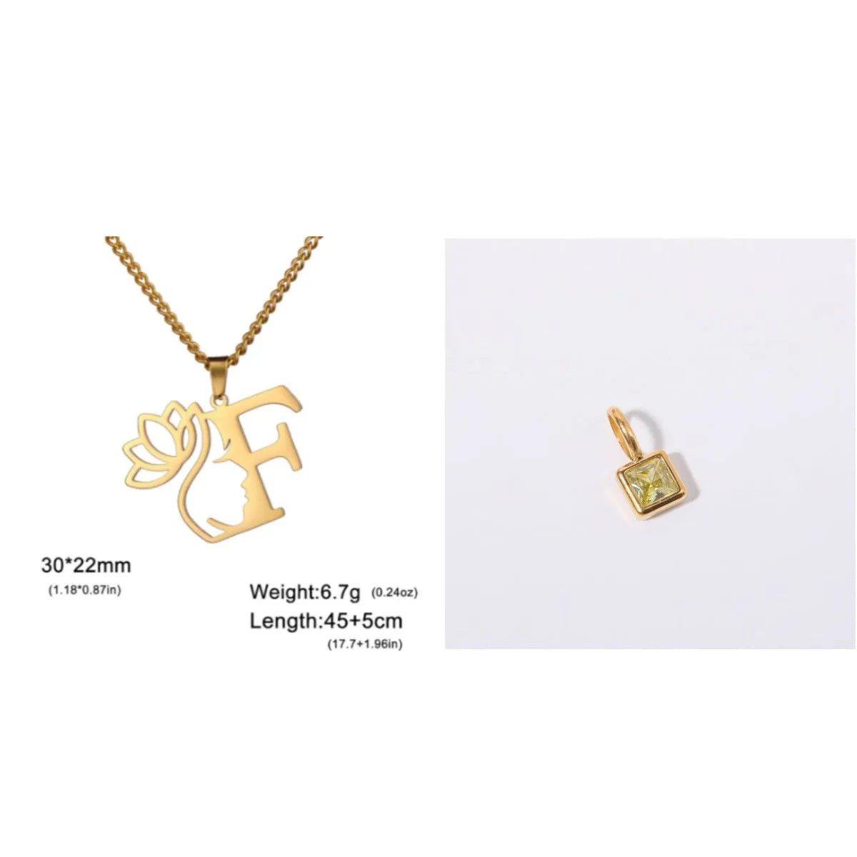 Stainless steel necklace with letter pendant on cross chain in gold or silver electroplated finish