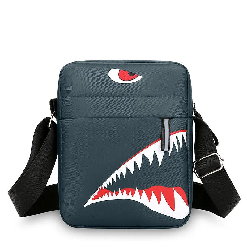 Men's small oxford cloth crossbody bag with animal pattern design in black colour option