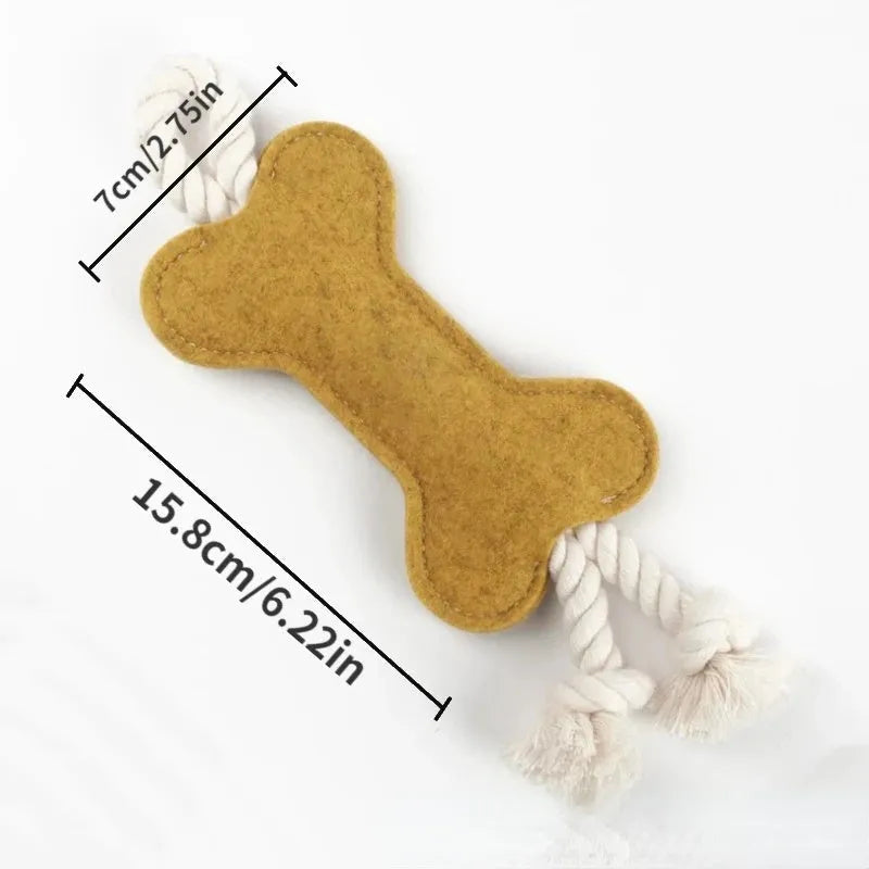 Bone shaped dog toy with rope knot design in choice of four colours for bite resistant training