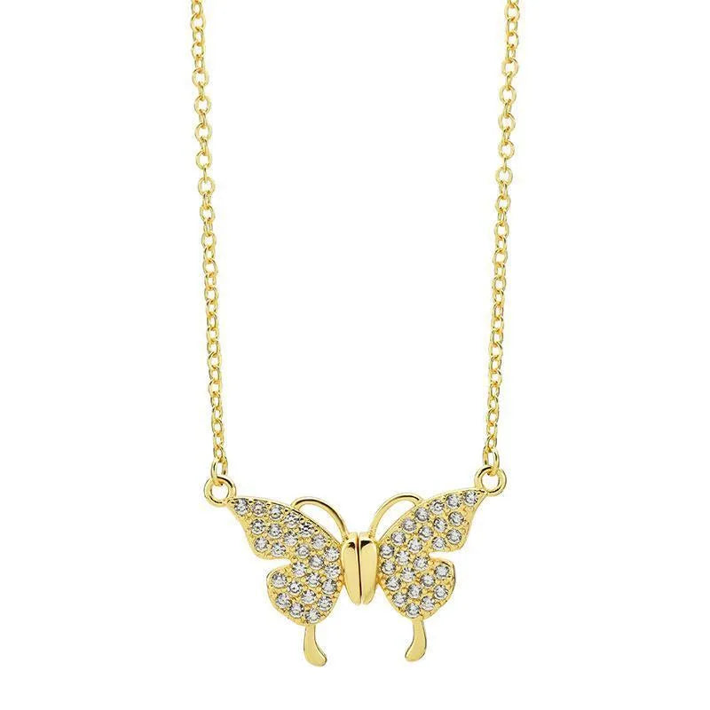 Gold titanium steel clavicle necklace with magnetic butterfly pendant on twisted chain