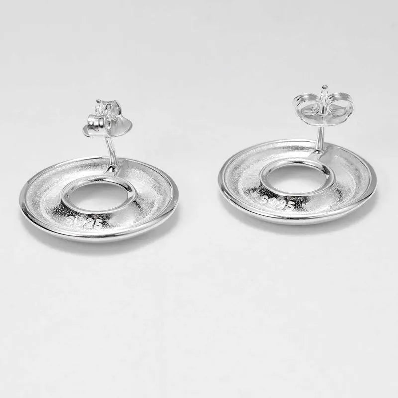 925 sterling silver O-ring earrings with 15mm diameter shiny finish on a neutral background