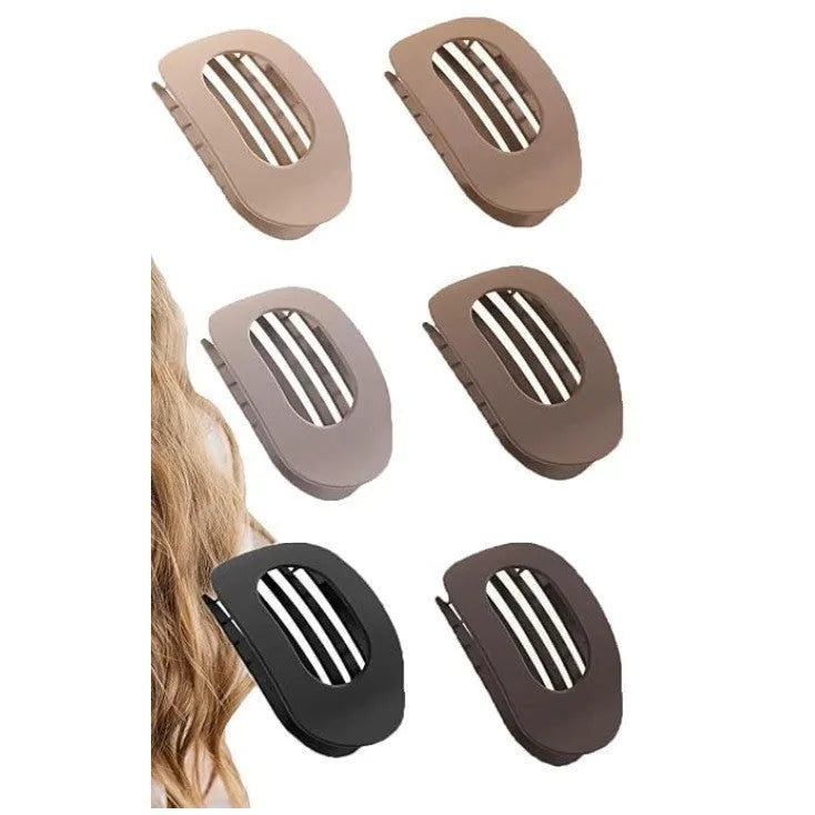 Set of six nude-coloured plastic hair clips with frosted grip finish and quadrilateral shape