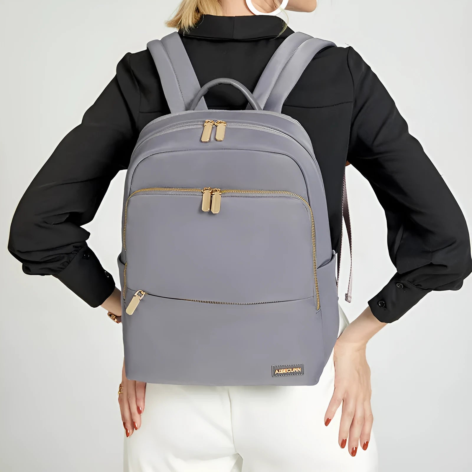 Oxford cloth women's backpack in black or purplish grey with large capacity design