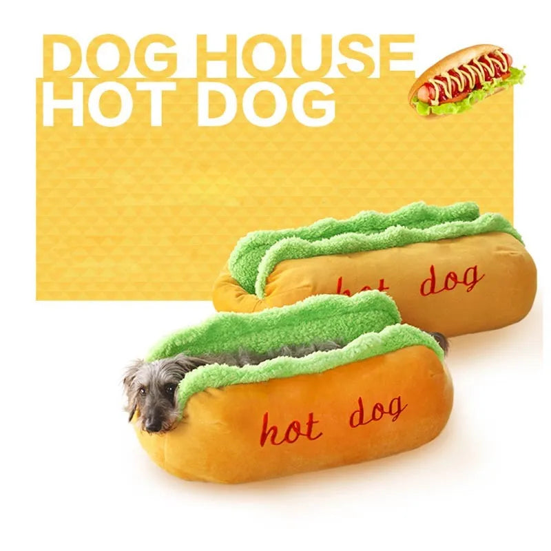 Grey hot dog style pet bed with high sides, a removable centre mat, and an anti-slip fabric base.
