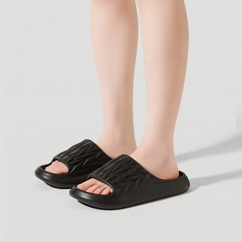 Leaf texture pattern EVA house slippers in assorted colours with non-slip soles