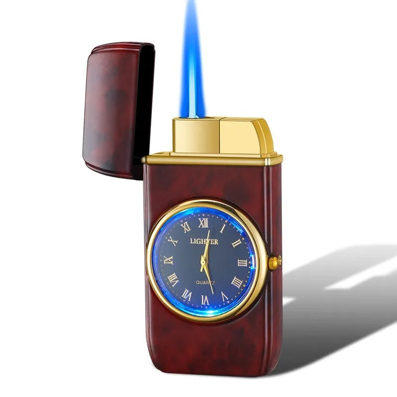 Multifunctional electronic watch cigarette lighter with LED lamp in metal body showing different finish options