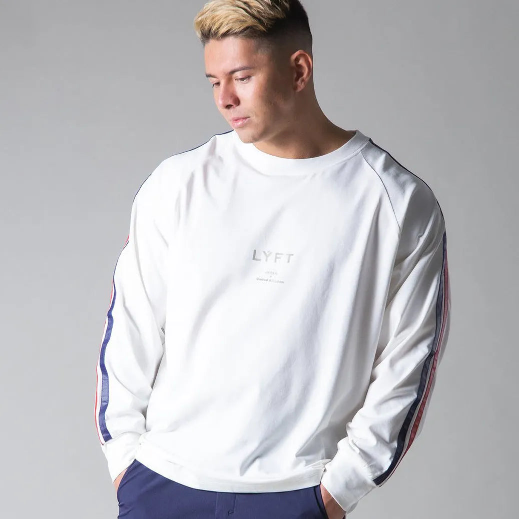 Mens stretch long sleeve cotton sports bottoming shirt in black round neck design