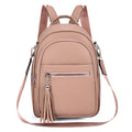 Simple large capacity casual backpack for women in khaki, PU material, with outer pocket and sewing thread detail