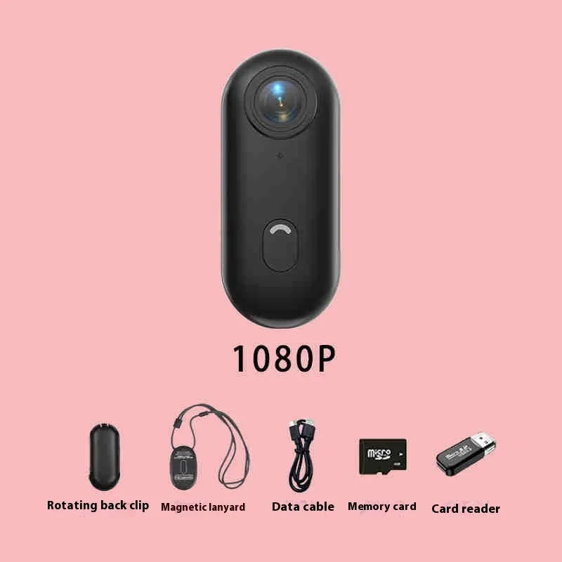 H88 thumb-sized 4K mini sports camera with magnetic mount and waterproof case on a black background