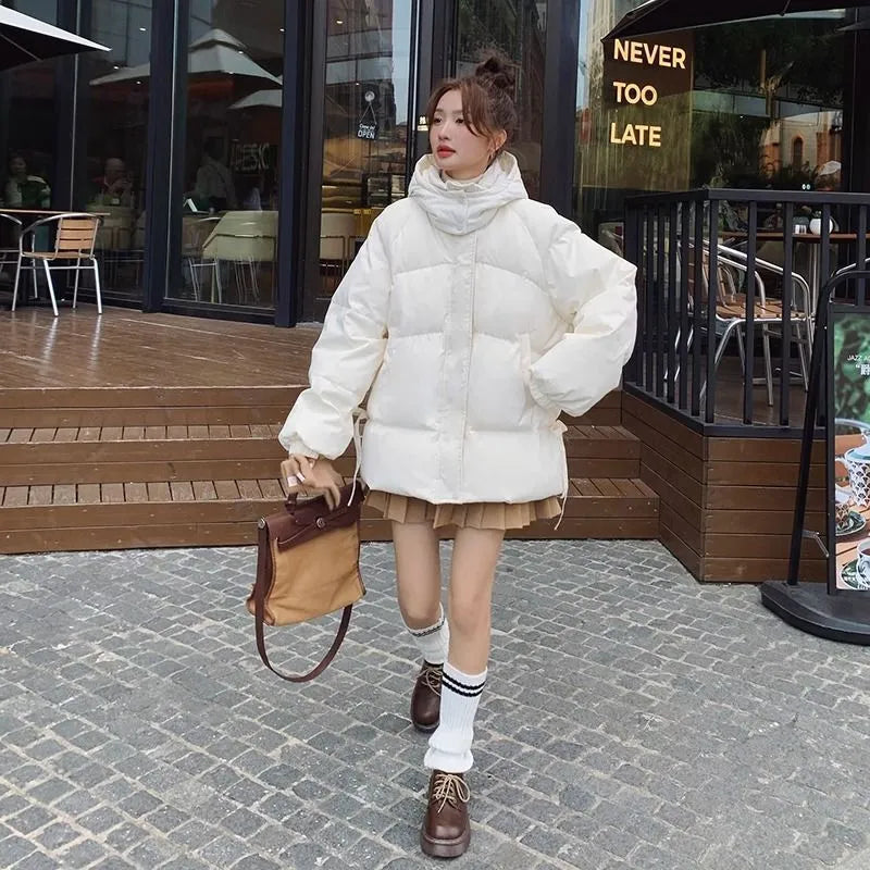 Women's loose-fit cotton-padded jacket with princess sleeves in Milky White.