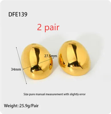 Geometric stainless steel ear studs with glazed surface and electroplated 18K finish