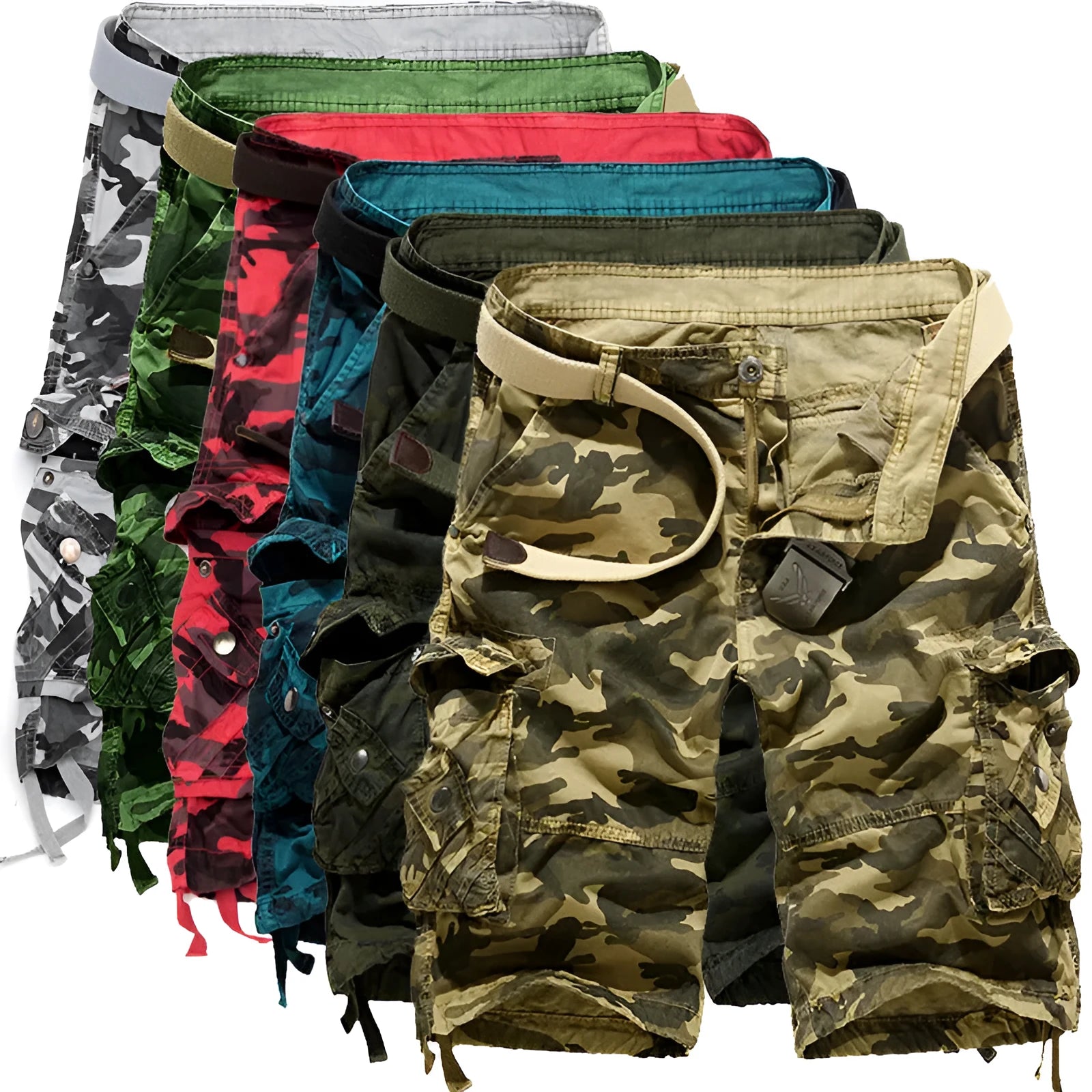 Men's loose camouflage cotton overalls in army green with multi-pocket design, size L to 6XL
