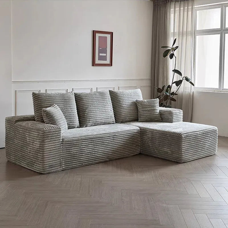 Modern minimalist flannel sofa in beige colour, no assembly required, for living room or office use