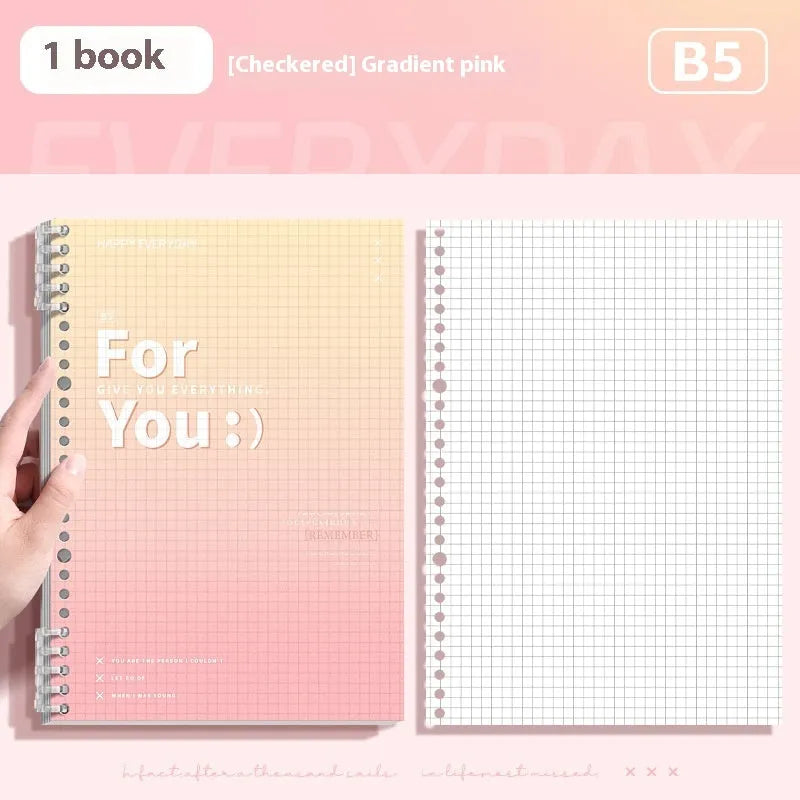 Gradient coloured removable coil notepad with PP cover in green, blue, pink, or purple.