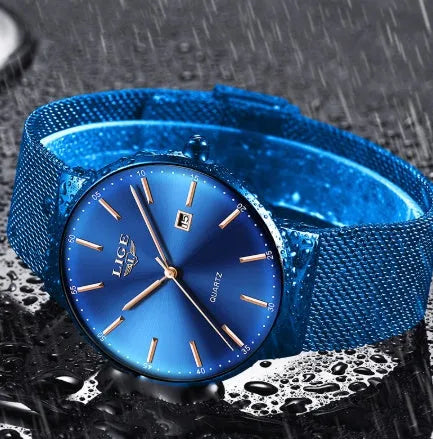 Men's stainless steel watch with 40mm dial in black, blue, or two-tone colour options.