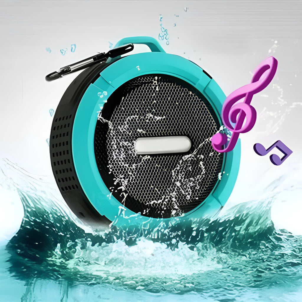 Portable waterproof Bluetooth speaker in multiple colours with bag clip for outdoor use