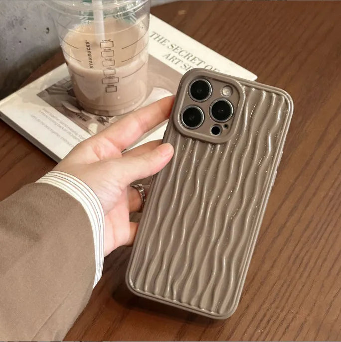 Silicone water ripple phone case with glossy surface back cover in black for iPhone 13