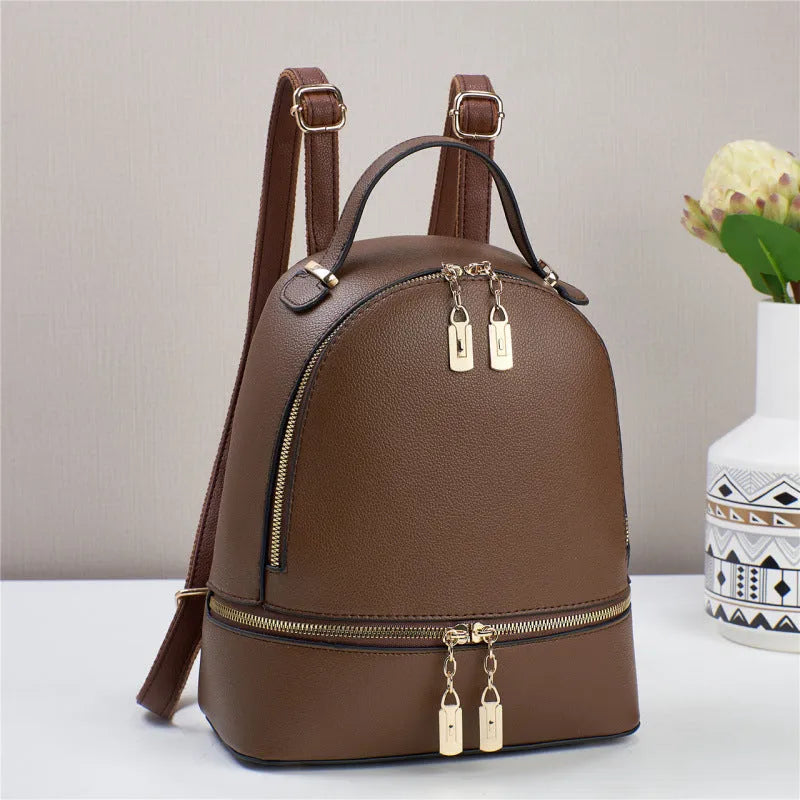 Soft leather large capacity PU travel bag 24x12x29cm in beige with sewing thread detail