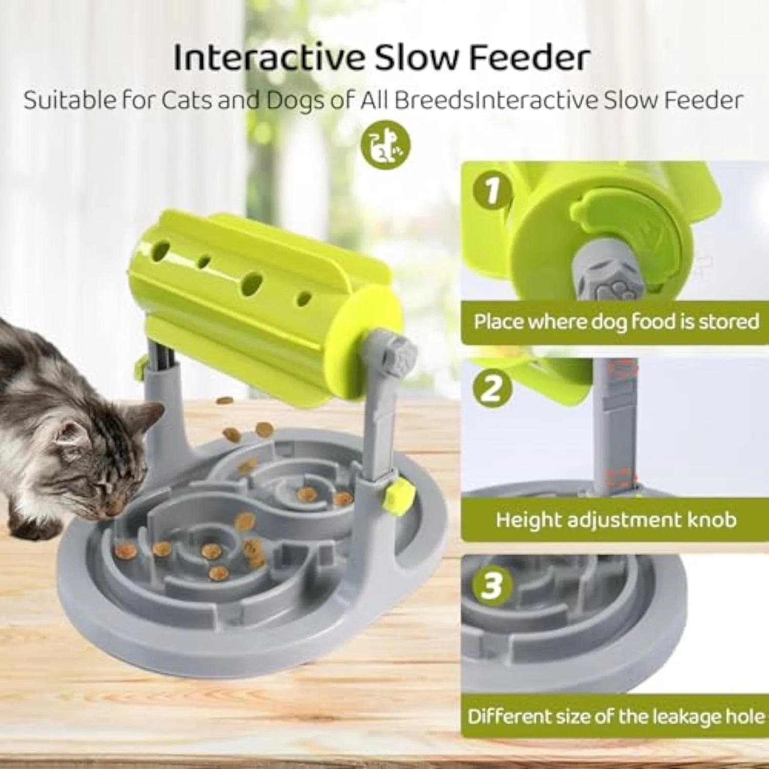 Blue adjustable height interactive pet slow feeder bowl with raised feeding patterns