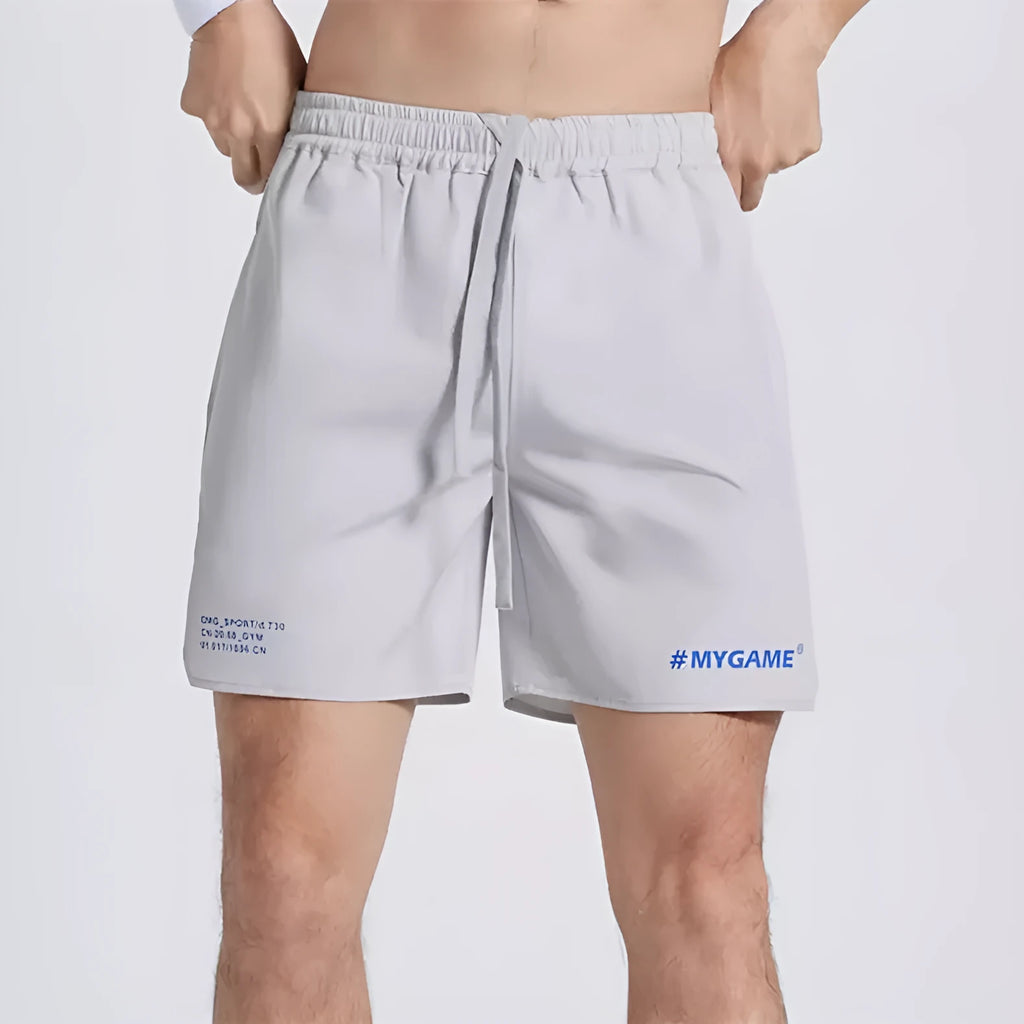 Men's fitness training shorts in blue, black, grey or white with moisture-wicking fabric