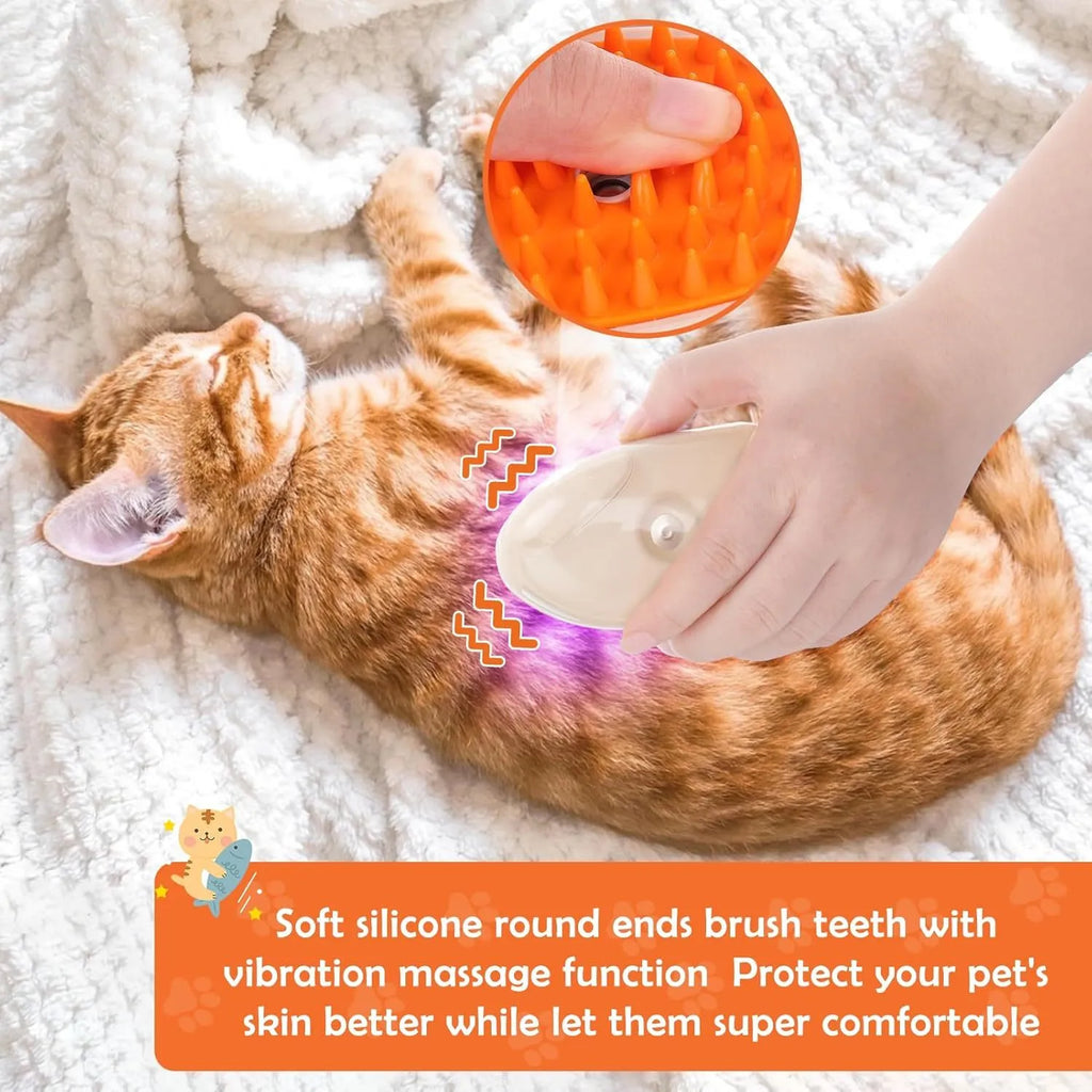 Yellow 4-in-1 cat steam brush with silicone teeth and ringworm detector lamp