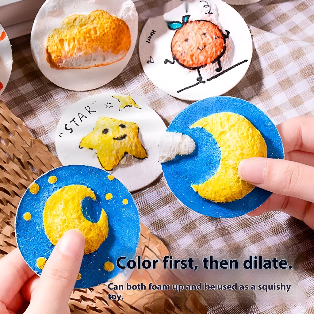 Wood pulp paper painting sponge art set with heart, round, and square shapes plus fountain pens