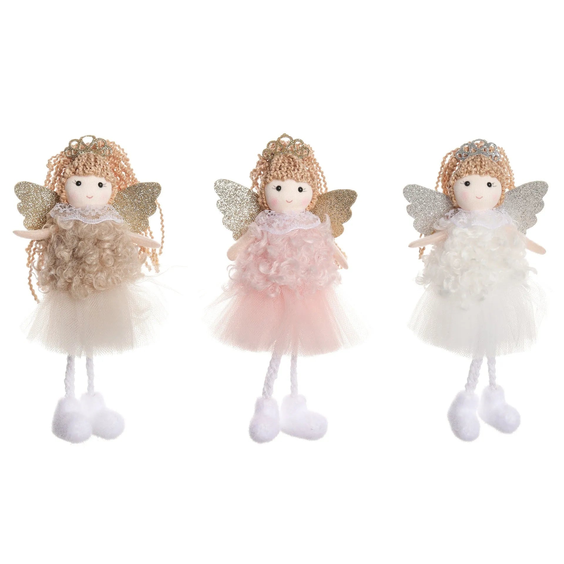 Christmas angel girl fabric pendant charm for high ponytails in white, pink, and khaki colours.