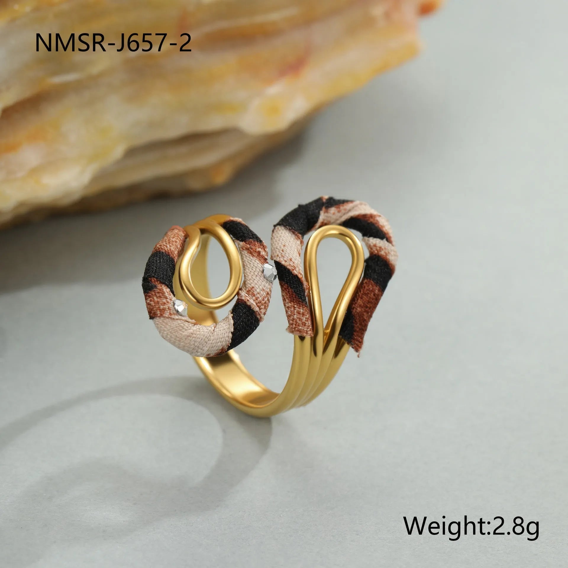 Women's adjustable stainless steel ring with geometry heart and star shapes featuring leopard print design