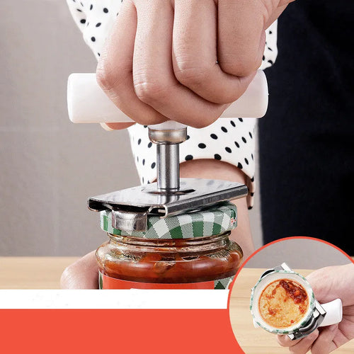 Adjustable jar opener stainless steel with collapsible body, white colour, 8.5x6 cm compact kitchen tool