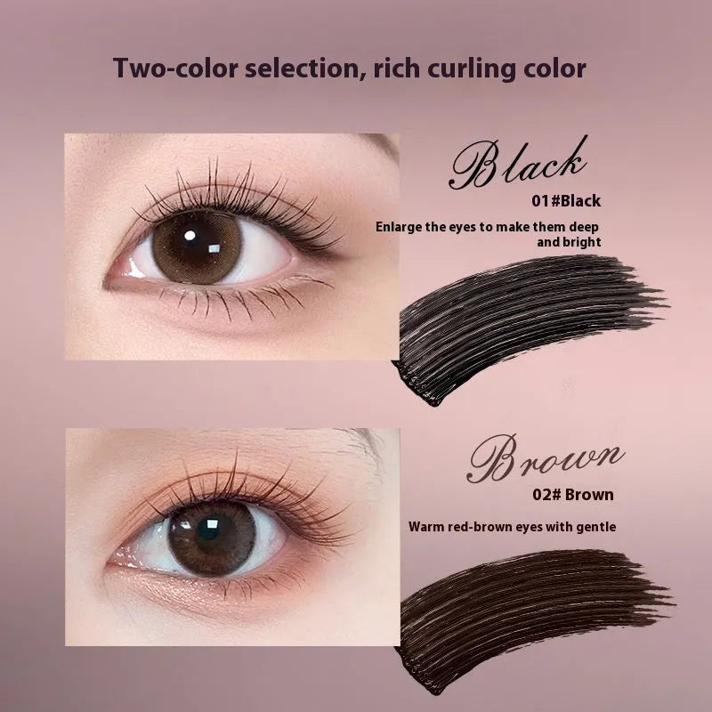 Long Curling Long-lasting Mascara tube in black or brown with applicator brush.