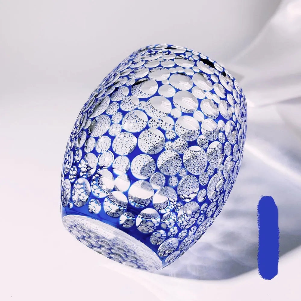 Sapphire blue hand carved crystal glass wine cup with Jianghu cut bubble pattern and 201-300ml capacity