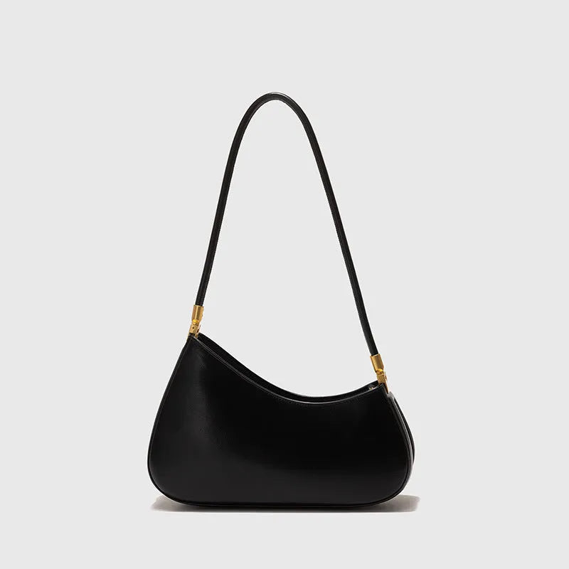 Women's retro oval underarm bag in PU leather with single shoulder strap and sandwich pockets