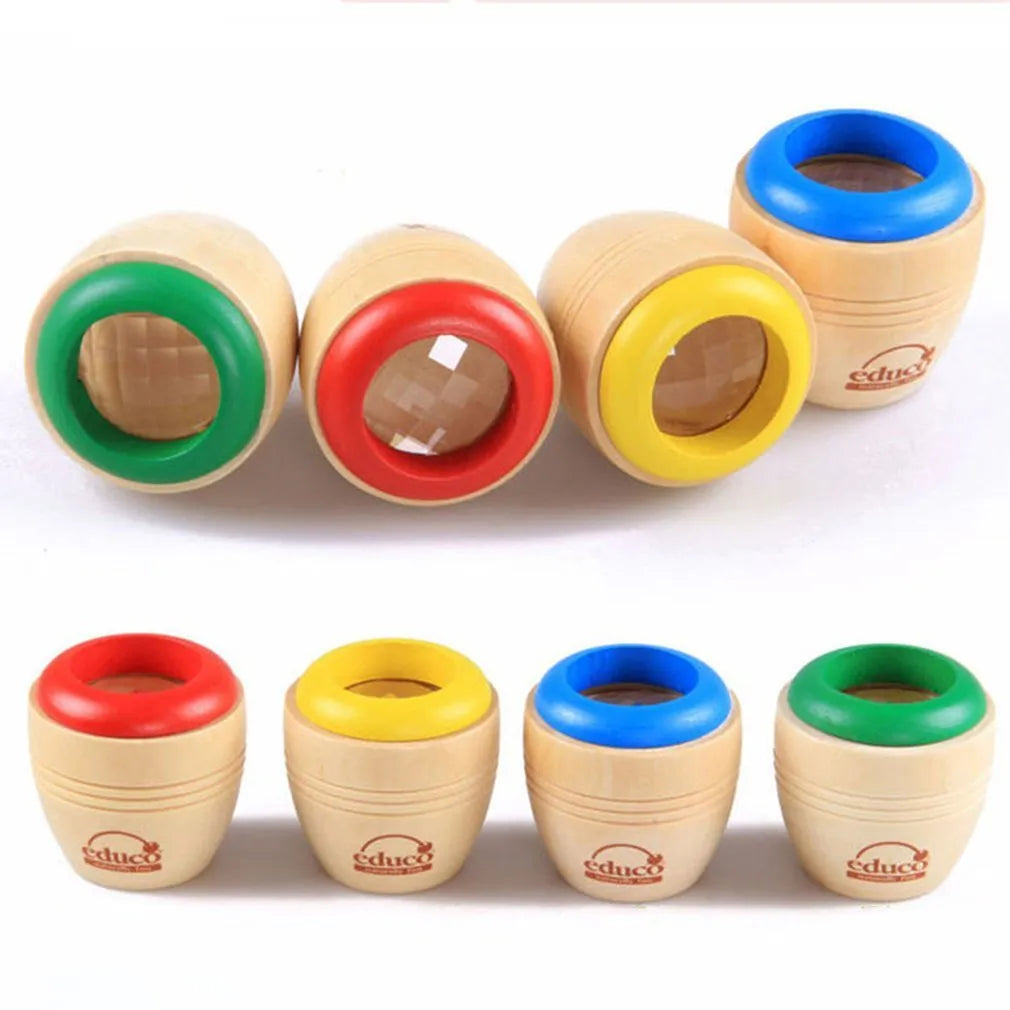 Wooden magic kaleidoscope toy for babies and children rotating effects 5 x 5.5cm green colour