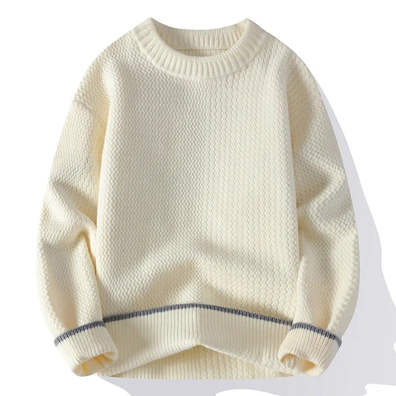 Men's grey loose fit round neck sweater with chemical fibre blending fabric for autumn wear
