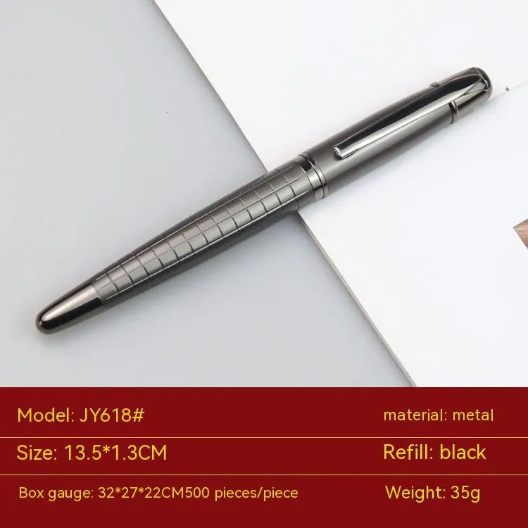 Metal roller pen with gun grey finish and replaceable ink refill for office use