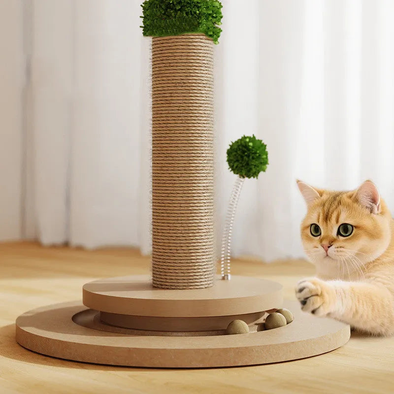 Vertical cat climbing frame with hemp rope wrap on density plate core in Canna colour