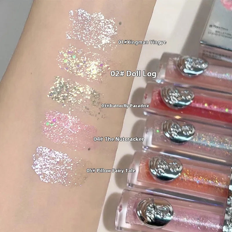 Ballet Liquid Eye Shadow in five metallic shimmer shades: Sakura Field, Doll Log, Butterfly Paradise, Nutcracker, and Pillow Fairy Tale.