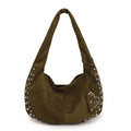 Strapless soft plush underarm tote handbag in a retro style, shown in one of its colour options.
